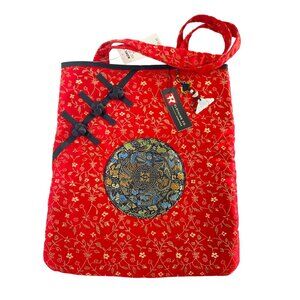 Asian Rampage Clothing Red Black Dragon Medallion Tote Bag Lucky Bat Charm NWT